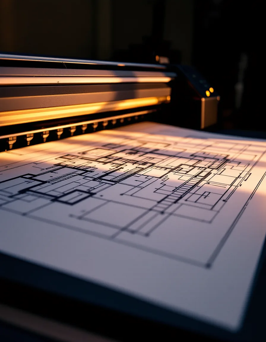 Large-format plotter printing an architectural drawing